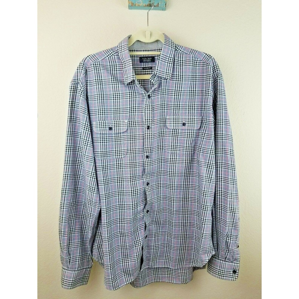 Zara Man Size XL Black White Plaid Tailored Fit Patched Arm Long Sleeve Shirt